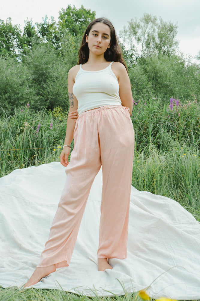 TULEH Womens Peach Lace Mesh Top Khaki Silk+Cotton Pants Trousers Outfit  Set 8 | eBay